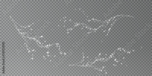 Holiday decor element in the form of a glowing white sakura branch. Abstract glowing dust. Christmas background made of luminous dust. Vector png. Floating cloud of holiday brAdobe Illustrator Artwork