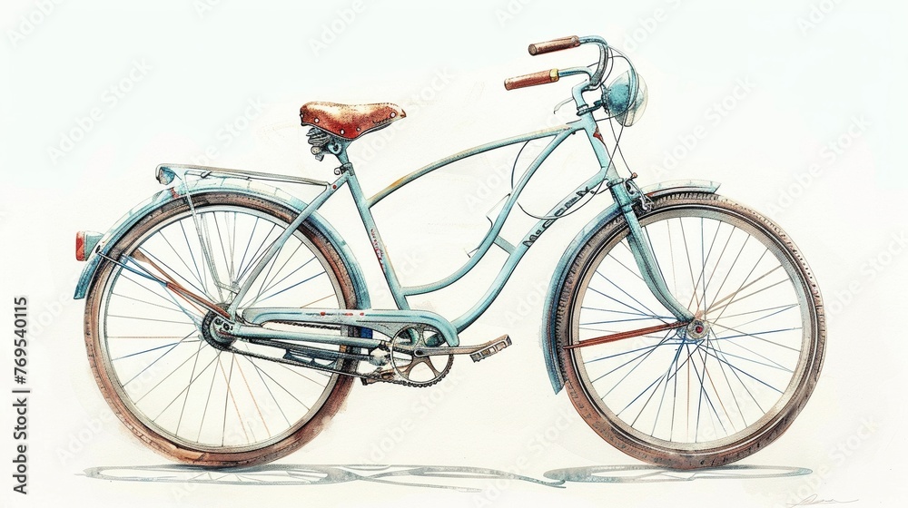 A vintage bicycle rendered in soft pastels and watercolor