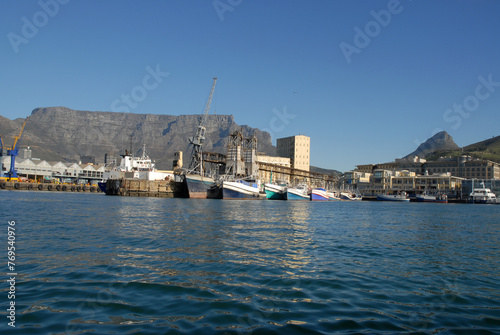 Table Mountain and commercial port of Cape Town, South Africa