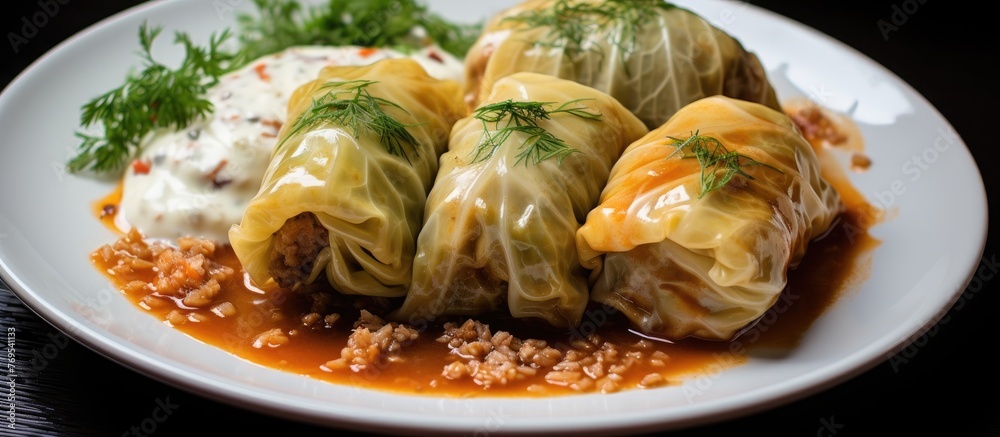 A traditional dish made with cabbage rolls filled with rice and other ingredients, commonly known as Sarma in some cuisines. A comforting and classic comfort food