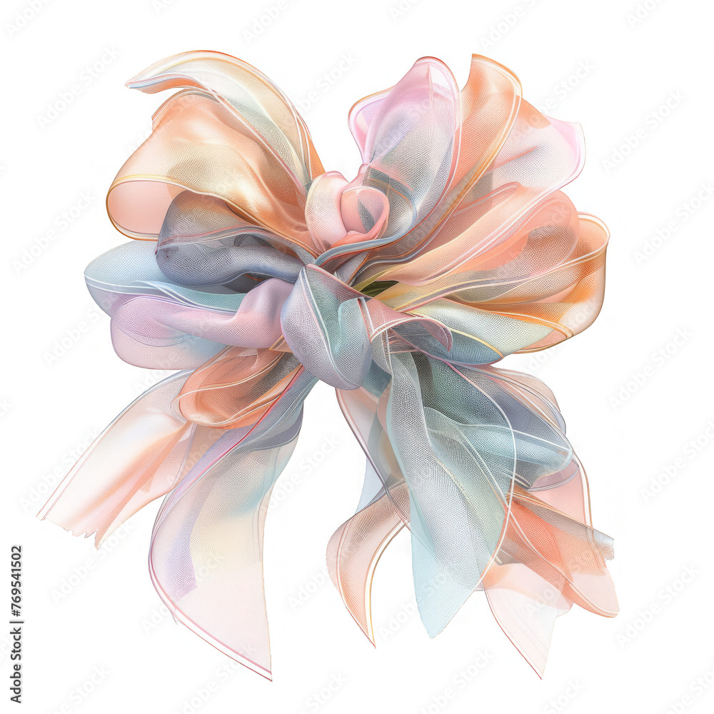 Elegant floral ribbon bow in soft pastel watercolors, showcasing the Coquette style in a minimalist design. Featuring an intricate twist that spirals centrally