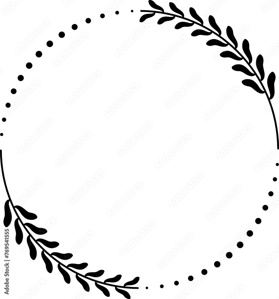 Obraz premium Vector simple decorative frame with leaves and dots 