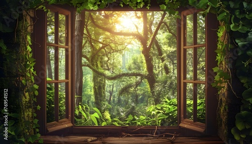 Magic window with fairy forest photo