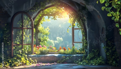 Magic window with fairy forest photo