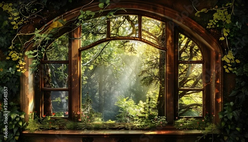 Magic window with fairy forest