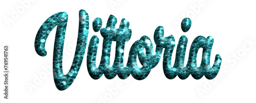Vittoria - light blue color glitter, fabric style - name - three-dimensional effect tubular writing - Vector graphics - Word for greetings, banners, card, prints, cricut, silhouette, sublimation 