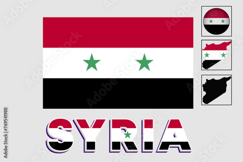 Syria flag and map in a vector graphic