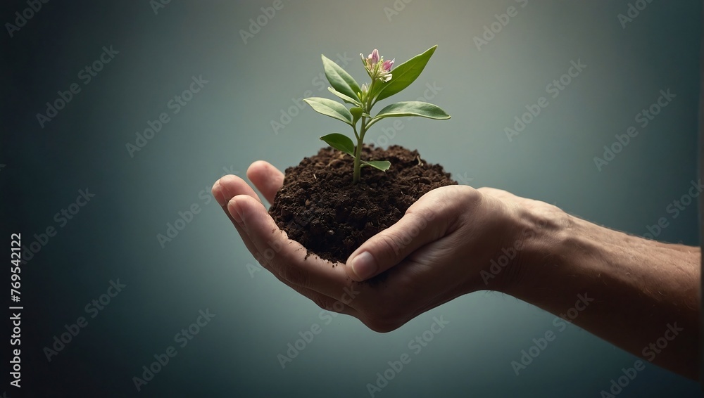 a hand holds the earth and flowers, spring, new beginning a hand holds the earth and flowers, spring, new beginning
