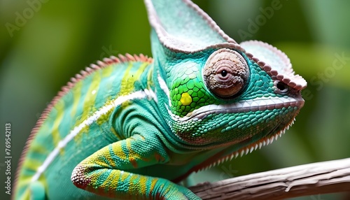 A Chameleon With Its Eyes Narrowed In Concentratio © Wegh