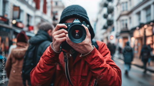 City Busy Street Photographer Camera Man Concept