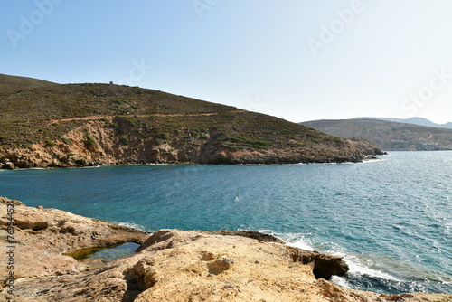 rocky coast kalymnos island greece sumer sun aegean 