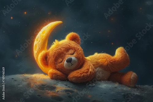 Moon sleeping cartoon teddy bear