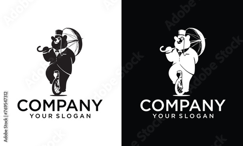 Modern Circus Bear Riding Monocycle Cartoon Character Illustration
