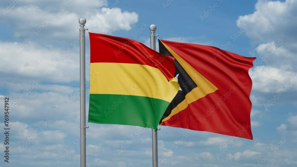 East Timor and Bolivia two flags waving together, looped video, two country cooperation concept East Timor and Bolivia two flags waving together, looped video, two country cooperation concept