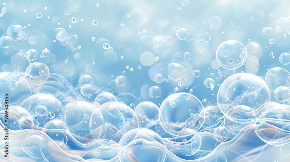 A vector illustration showcasing air bubbles suspended in a transparent liquid