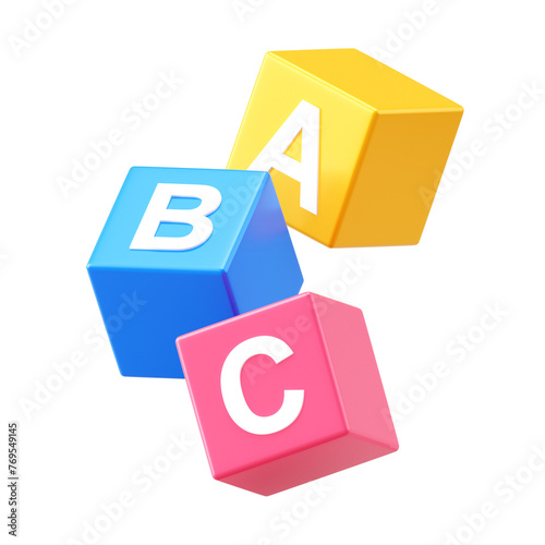 Fototapeta Naklejka Na Ścianę i Meble -  PNG of ABC alphabet cube toy isolated on white transparent 3d background with letter education child play colorful game block or preschool teaching english word.