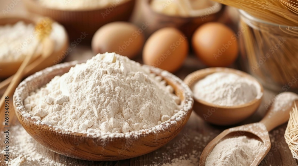 Wooden Bowl Filled With Flour and Ingredients