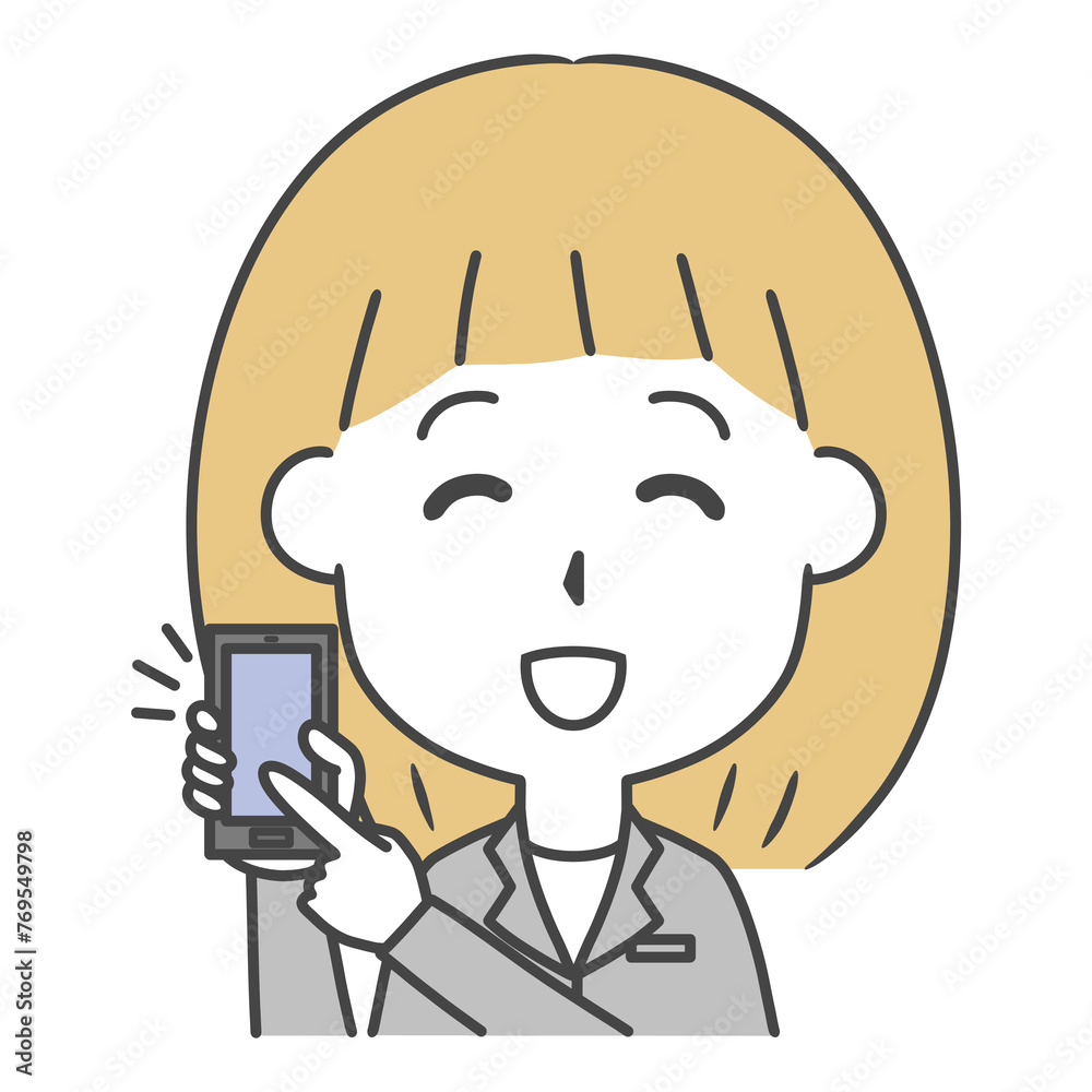 Obraz premium スマホをタッチするスーツ姿の女性 上半身 イラスト