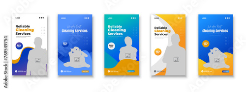 Home and hotel cleaning social media Instagram story post. Cleaning service social media web bundle advertisement banner template