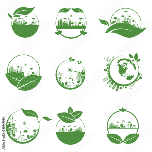 Ecology concept. save world set on white background