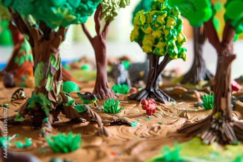 making a plasticine forest with trees and animals © primopiano