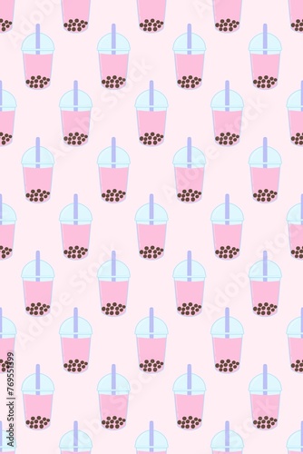 seamless pattern with bubble milk tea