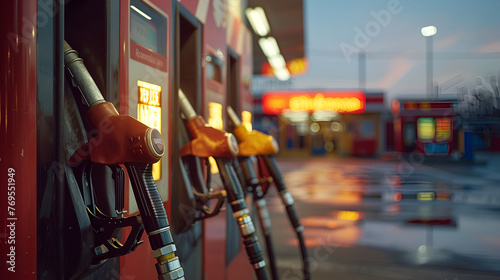close up pump nozzle at gas station, Generative Ai