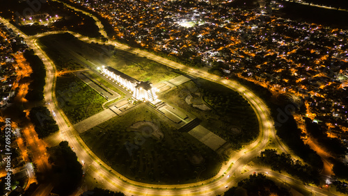 Vista aérea nocturna del Faro a Colón, Santo Domingo, República Dominicana. photo