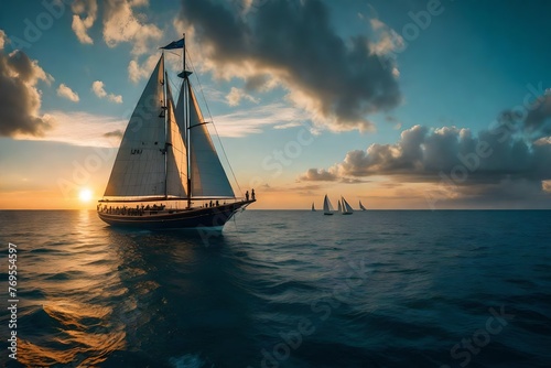 sailing ship at sunset generated by AI