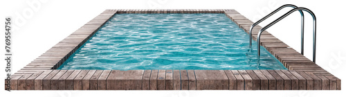 A square swimming pool with blue water isolated on a transparent background