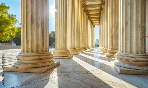 Supreme Court in Washington Row of Ionic marble columns, Generative AI photo