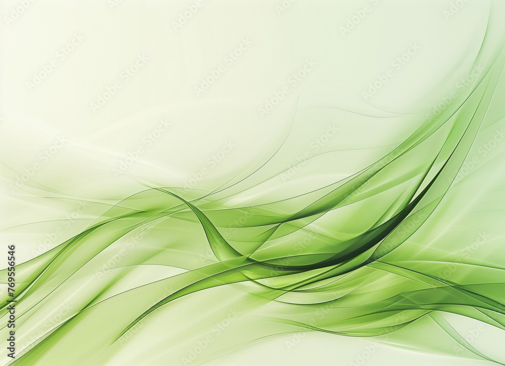 Fototapeta premium Abstract green background with blurred waves and lines, simple design. AI Generated