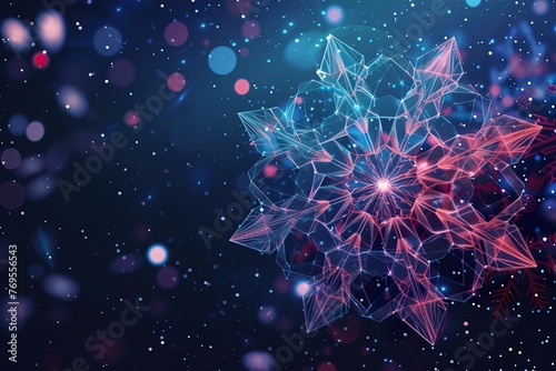 Wireframe snowflake on bokeh background