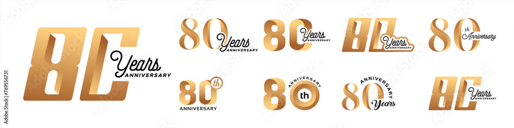 Collection of 80th Anniversary vector template designs with various ...