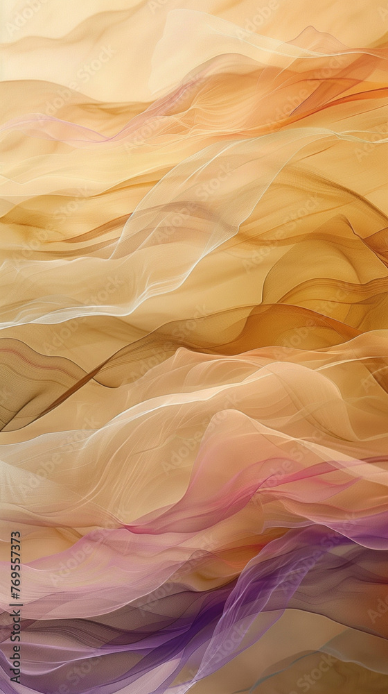 Background wallart of warm color brushes and gentle waves mixed with calm lightning. AI Generated
