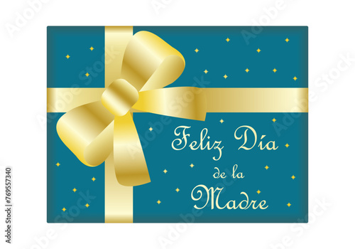Regalo turquesa del día de la madre con inscripción y lazo dorado