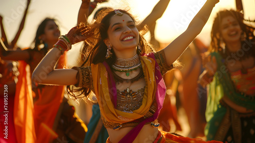 Beautiful indian girl dancer of Indian classical dance in festival