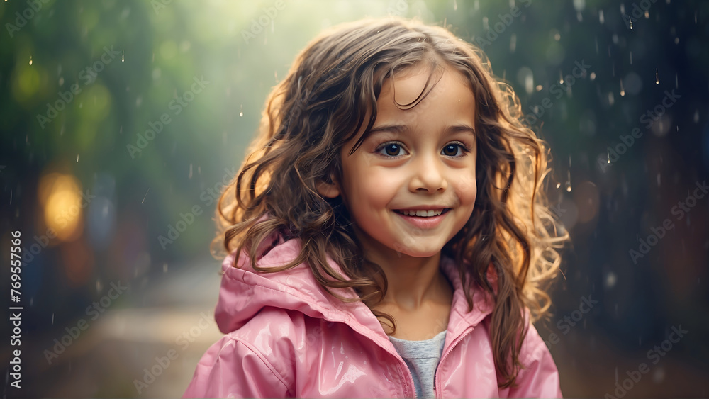 Portrait of little girl enjoying rain 