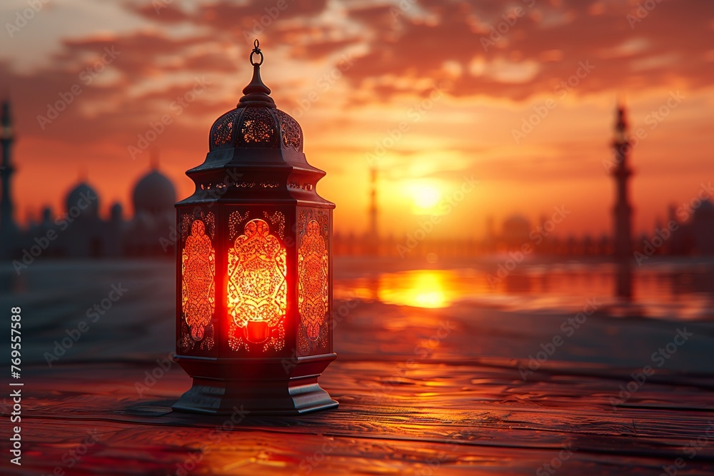 a copy space background themed Eid Al-Fitr with hanging lantern 