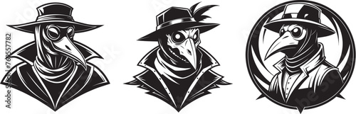 A set of plague doctors. Hand drawn vector illustration