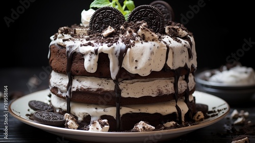 Cookies and cream cake with Oreo crumbs ultra hd.
