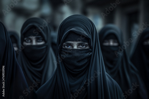 Portrait d'une jeune femme voilé d'origine arabe islam portant une bourka