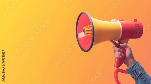 Hand holding megaphone, marketing and sales, single color background, Generative AI