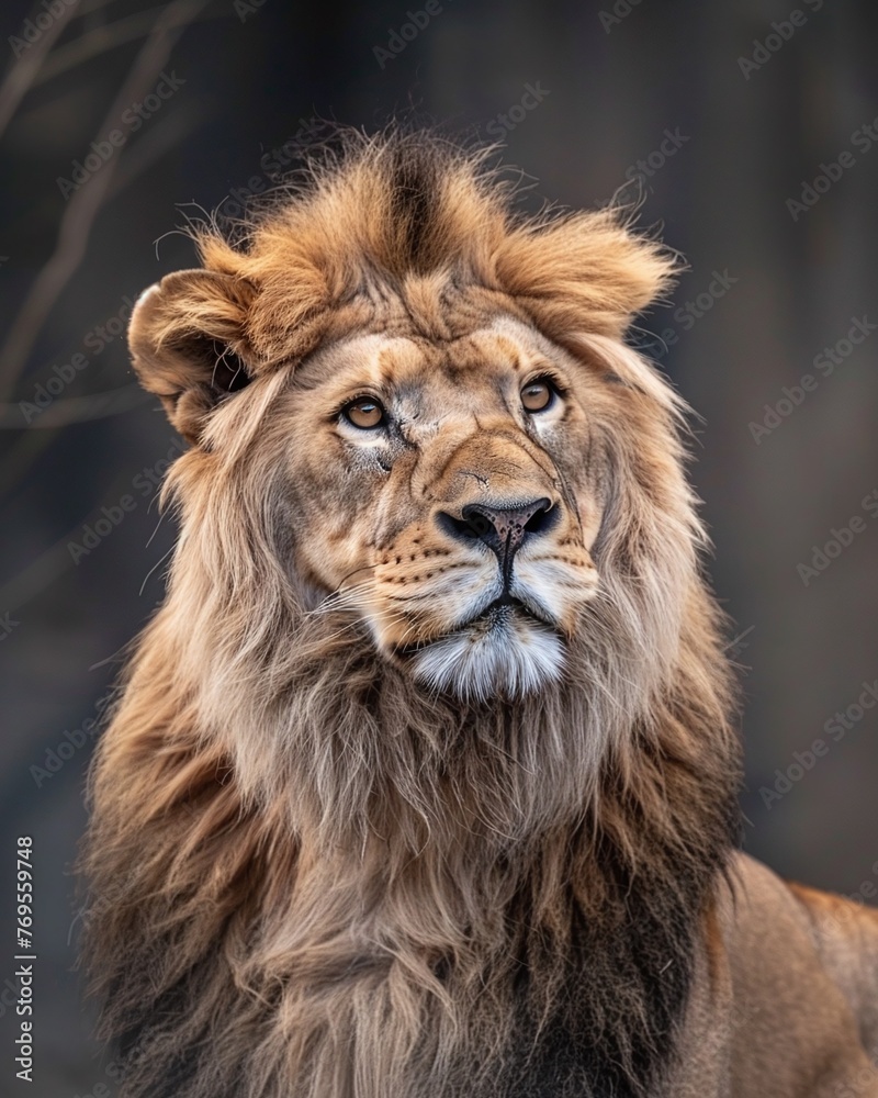 Lion portrait on savanna.