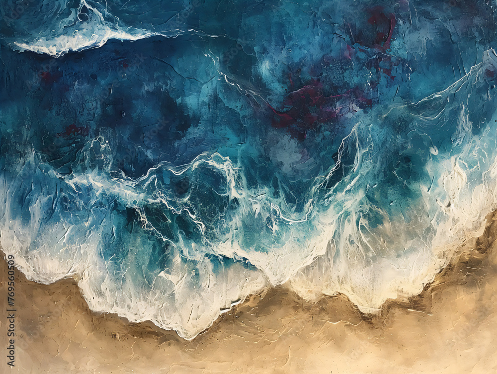 Fototapeta premium Aerial Panorama of Blue Waves | Aerial Ocean View | Aerial Sea Landscape | Bird eye view