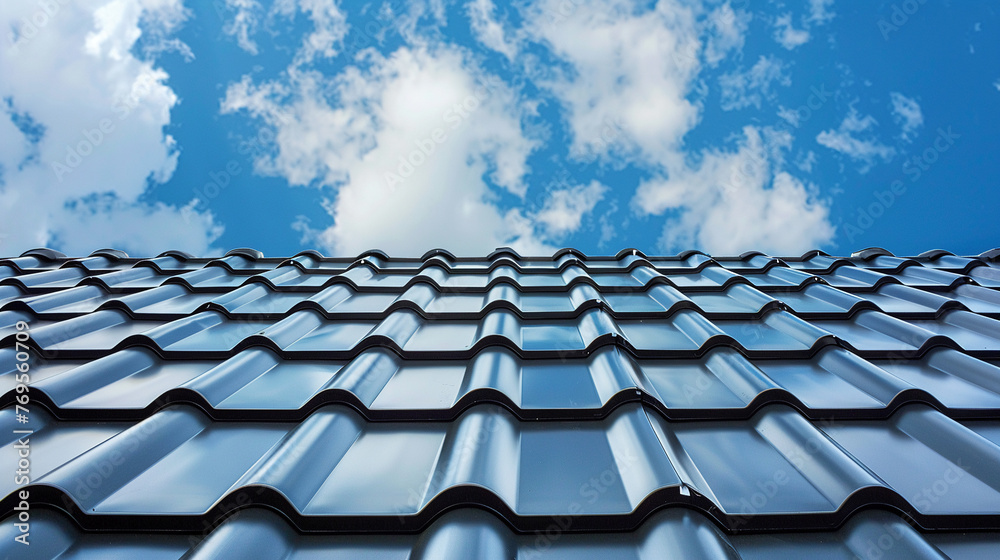 Fototapeta premium Metal tiles gleam atop sandwich panel roofs