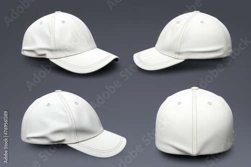 White baseball cap mockup from four different angles