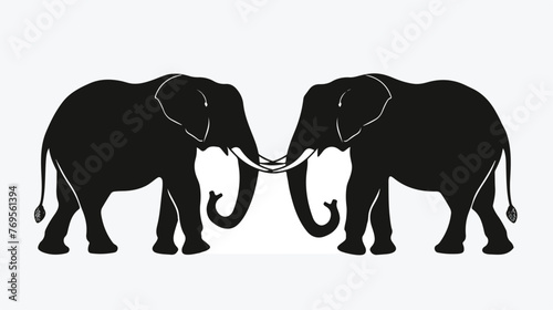 Silhouette couple elephant cute animal together Flat