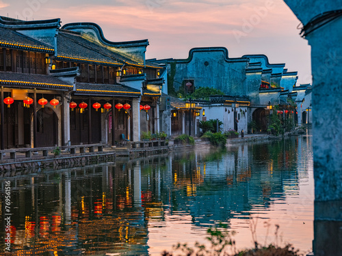 Sunset view of Nanxun, an ancient water town in Zhejiang Province, China. photo