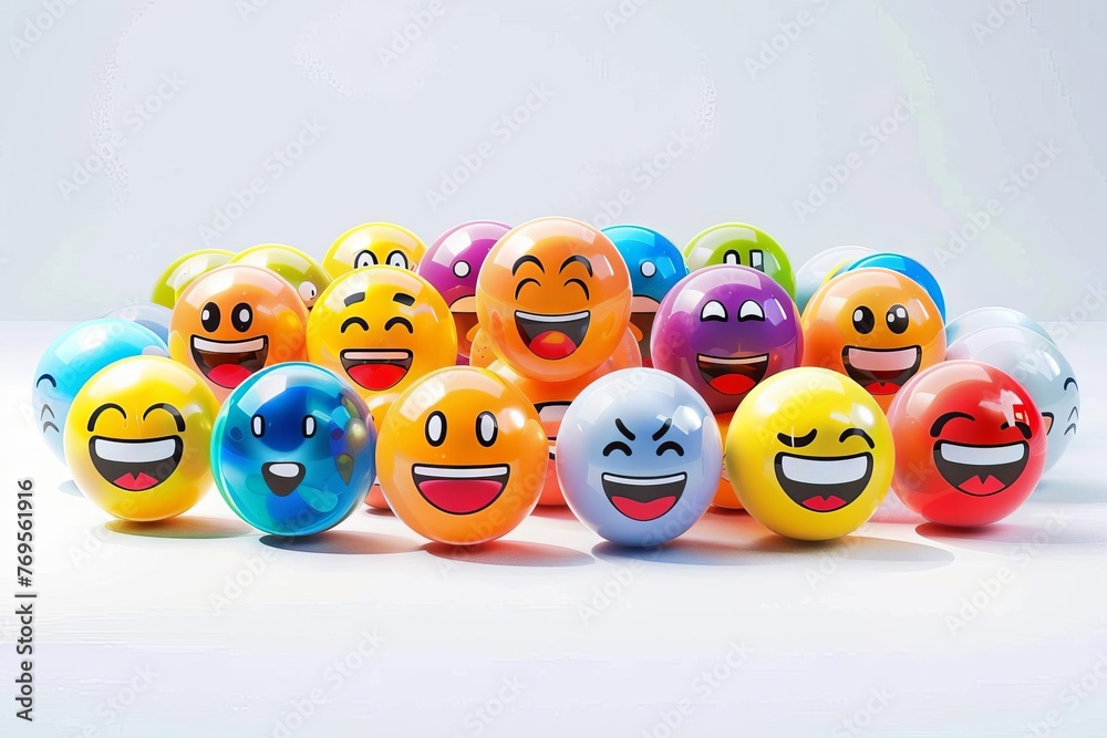 3D Rendered Emoji Icons on White Background, Social Media Communication Concept, Digital Art